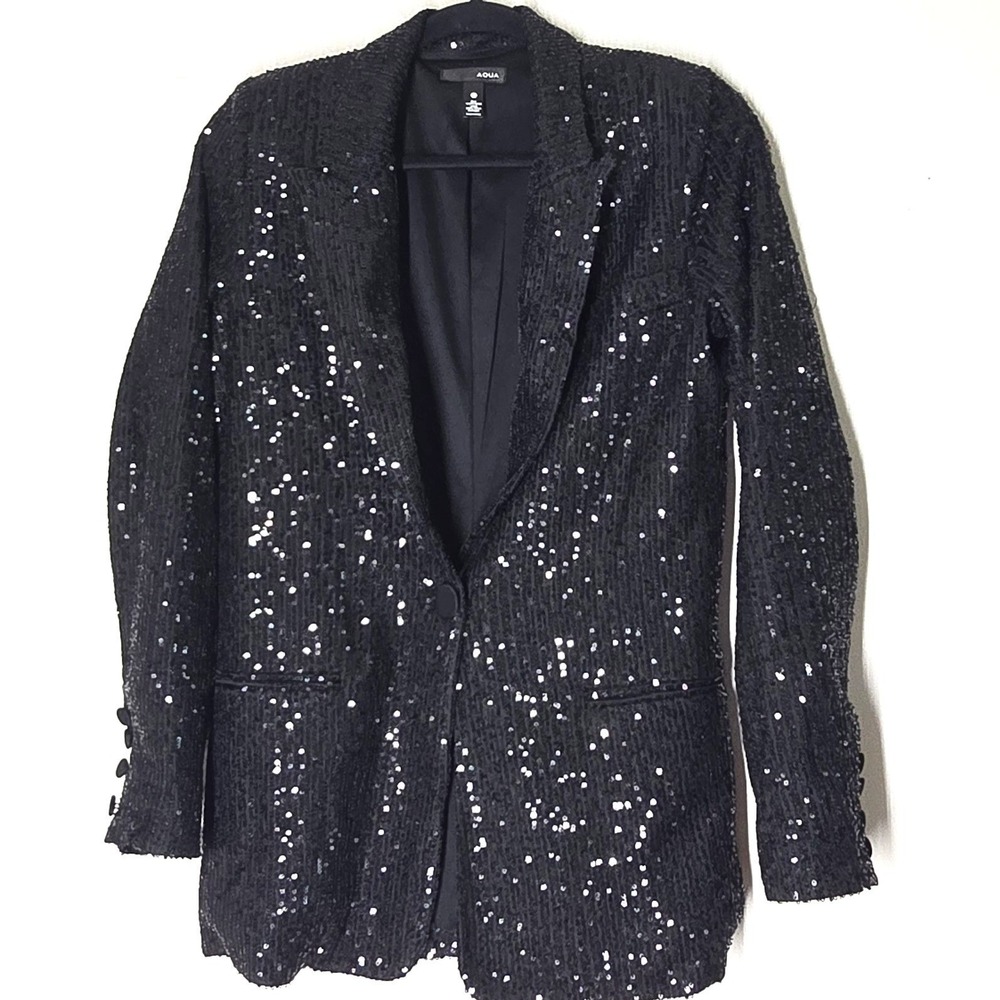 Aqua Women's Black Sequin Blazer Size XS‎ Sparkly Party Jacket Rock Glam